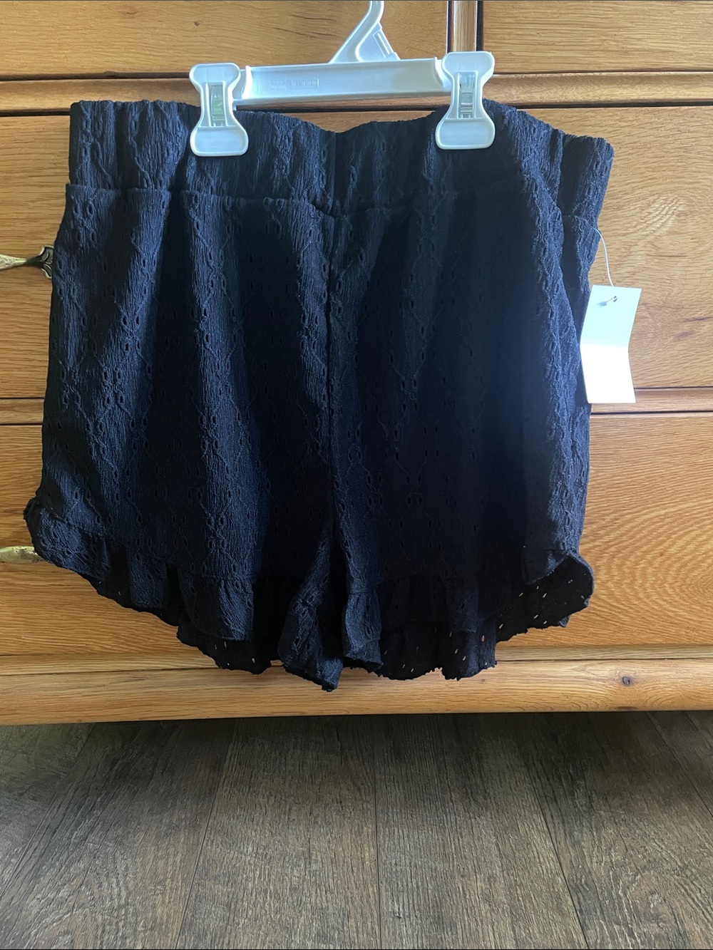 SO Black and White Eyelet Ruffle High-Waist Shorts
